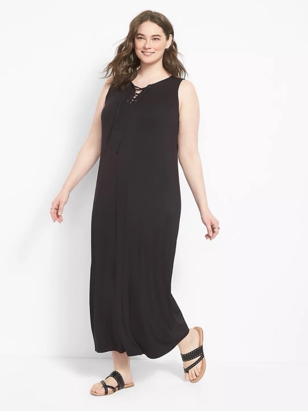 Lane Bryant Lace-Up Maxi Dress Plus Size | Sleeveless | Sold Out Online